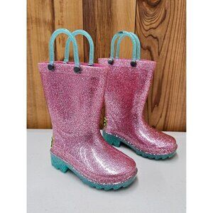 Western Chief Shimmer Glitter Lighthed Pink Toddler's Rain Boots Size 5T